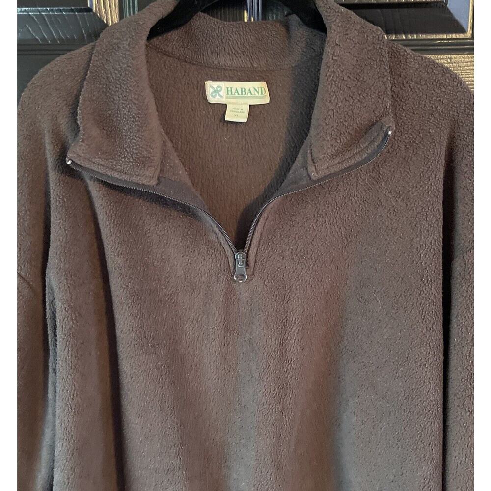 Haband Fleece Sweatshirt‎ Pullover Brown 1/4 Zip Size XL Mock Collar Minimalist